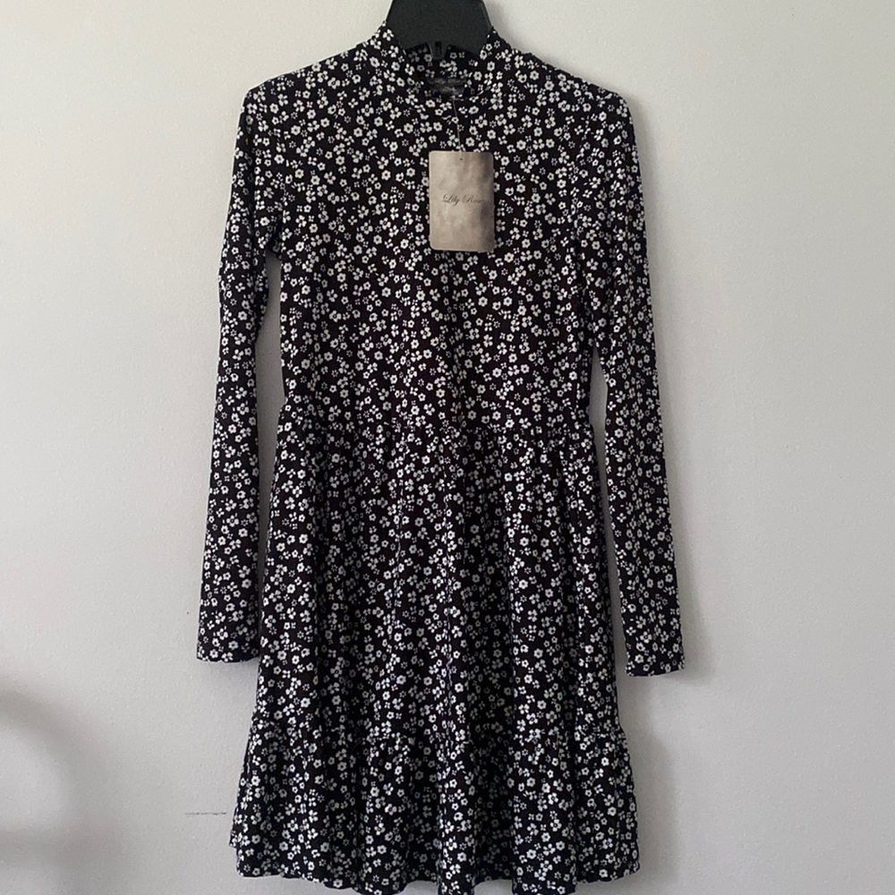 lily rose babydoll cinch mini dress black floral
